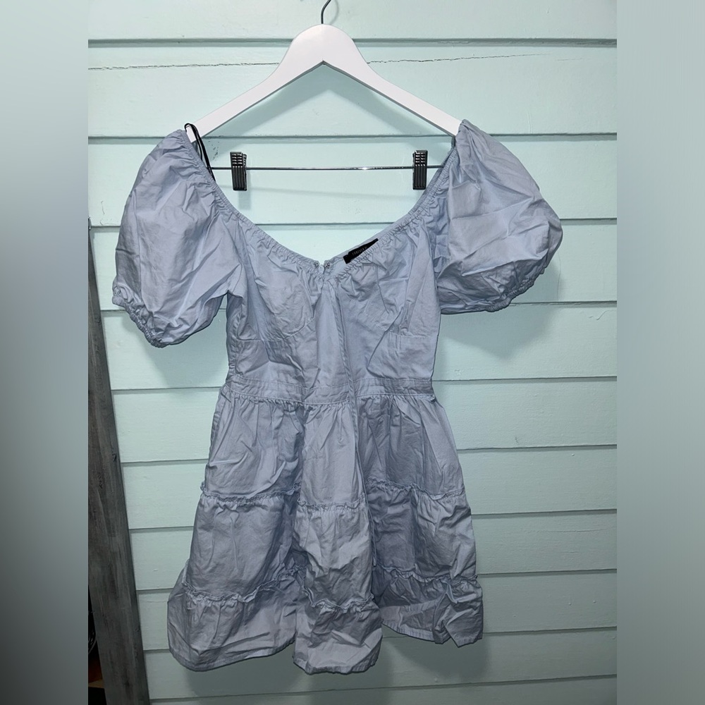 forever 21 mini puff sleeve baby blue flarred dress